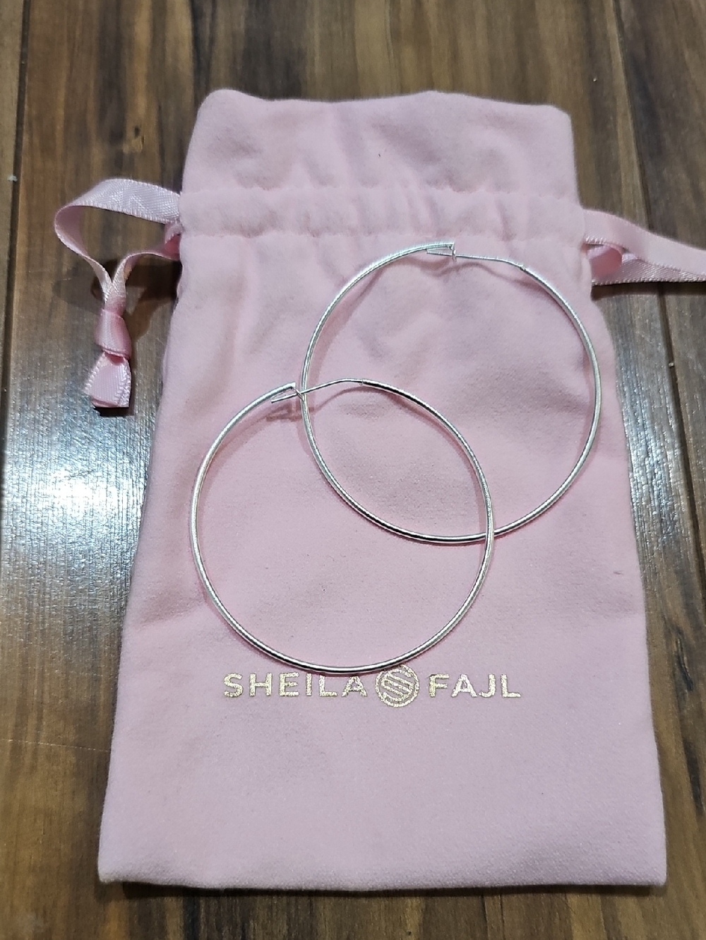 Sheila Fajl Silver Hoop Earrings with Pink Pouch